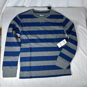 Boys Size Medium Long Sleeve Gray Blue Striped Waffle Thermal Shirt Layering NWT
